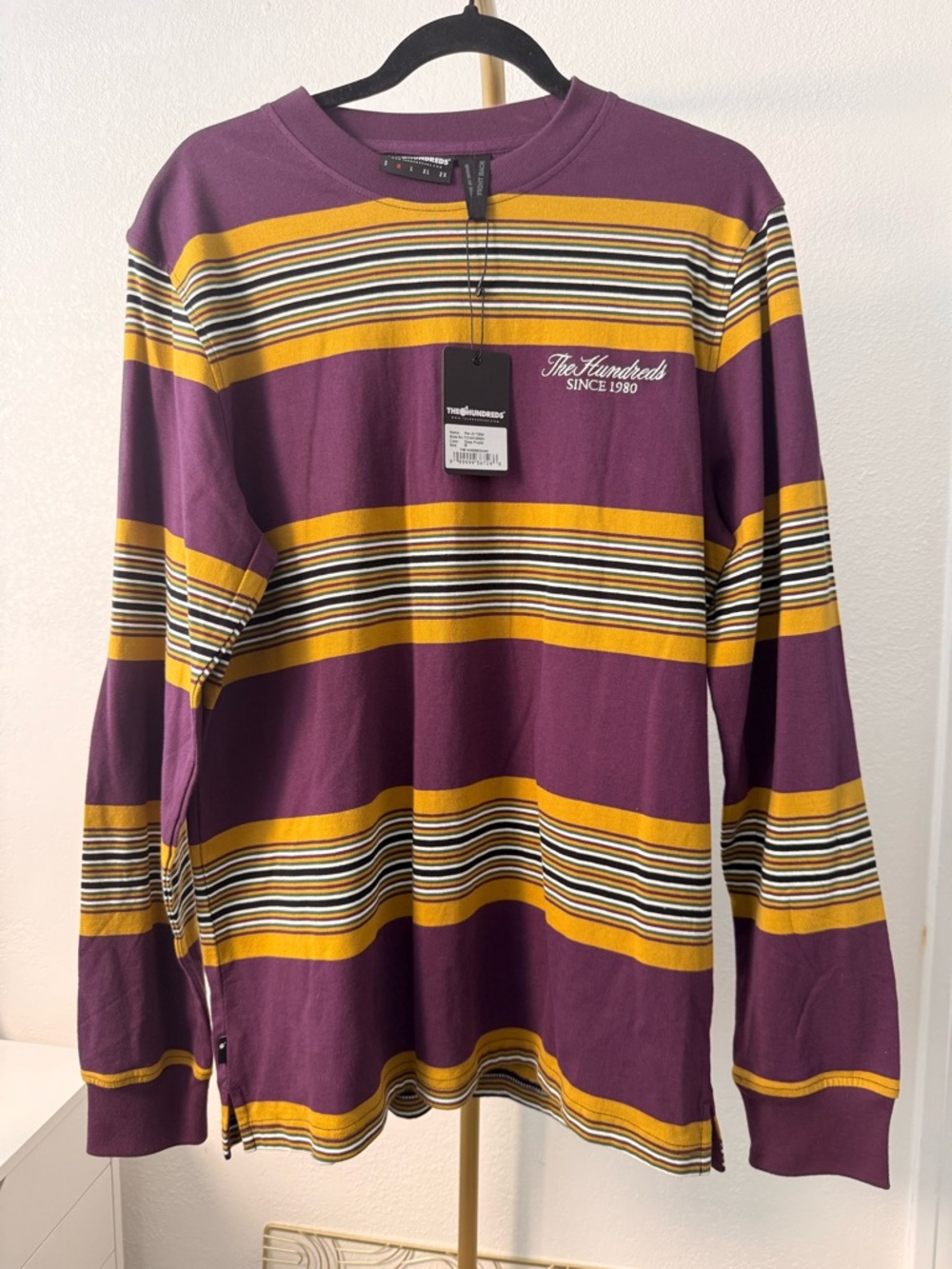 The Hundreds Striped Long Sleeve Shirt Men’s Small Purple Yellow Streetwear NWT